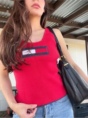 Tommy Hilfiger Red Ribbed Tank with Signature Patch